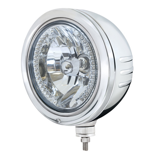 Stainless Bullet Embossed Stripe Headlight Housing With 34 Amber LED Crystal Halogen Headlight Stainless Bullet Embossed Stripe Headlight Housing With 34 Amber LED Crystal Halogen Headlight