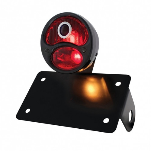 Black 1928 DUO Lamp & Blue Dot Style Tail Light Assembly With Horizontal Mounting Bracket For Motorcycle Black 1928 DUO Lamp & Blue Dot Style Tail Light Assembly With Horizontal Mounting Bracket For Motorcycle