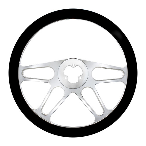 18" Chrome Aluminum "4-Spoke" Style Steering Wheel With Black Leather Rim 18" Chrome Aluminum "4-Spoke" Style Steering Wheel With Black Leather Rim
