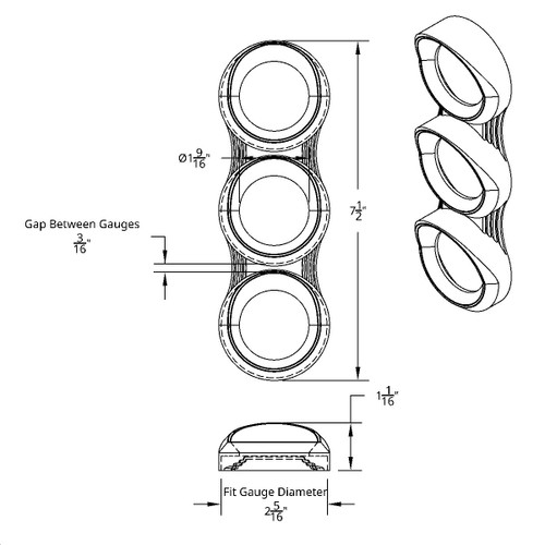 3 Gauge Cluster Bezel With Visor For Peterbilt (2005 & Older)- Vertical 3 Gauge Cluster Bezel With Visor For Peterbilt (2005 & Older)- Vertical