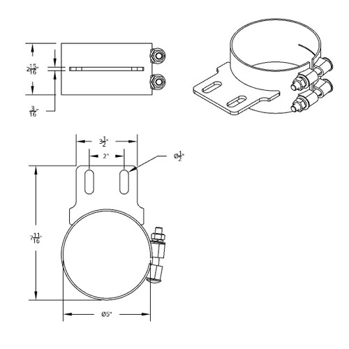 6" Stainless Butt Joint Exhaust Clamp - Straight Bracket 6" Stainless Butt Joint Exhaust Clamp - Straight Bracket