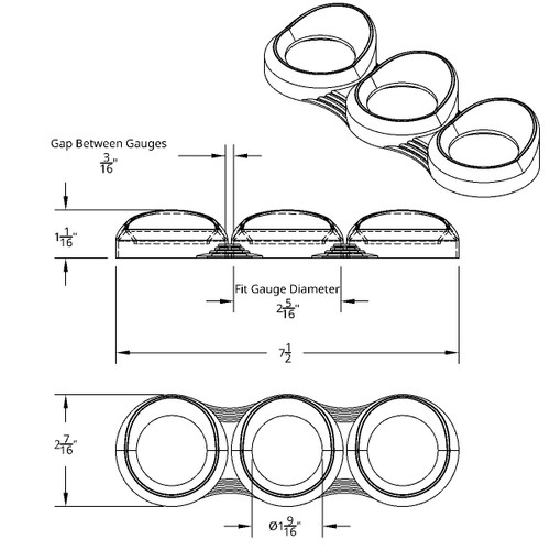 3 Gauge Cluster Bezel With Visor For Peterbilt (2005 & Older)- Horizontal 3 Gauge Cluster Bezel With Visor For Peterbilt (2005 & Older)- Horizontal
