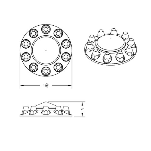 Pointed Front Axle Cover With 33mm Standard Style Push-On Nut Covers - Chrome Pointed Front Axle Cover With 33mm Standard Style Push-On Nut Covers - Chrome