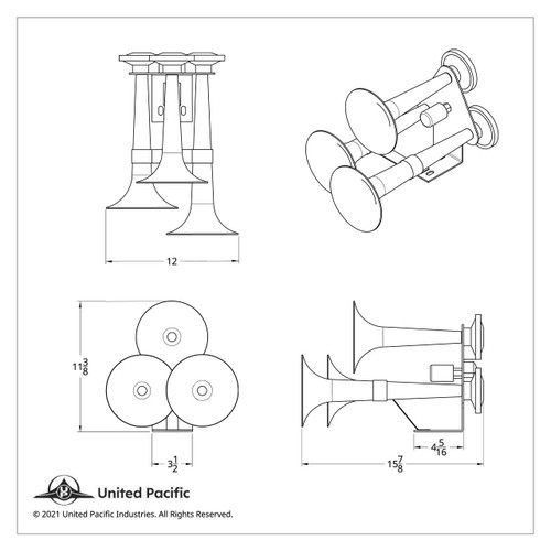 3 Trumpets Air Powered Train Horn With Support Bracket 3 Trumpets Air Powered Train Horn With Support Bracket