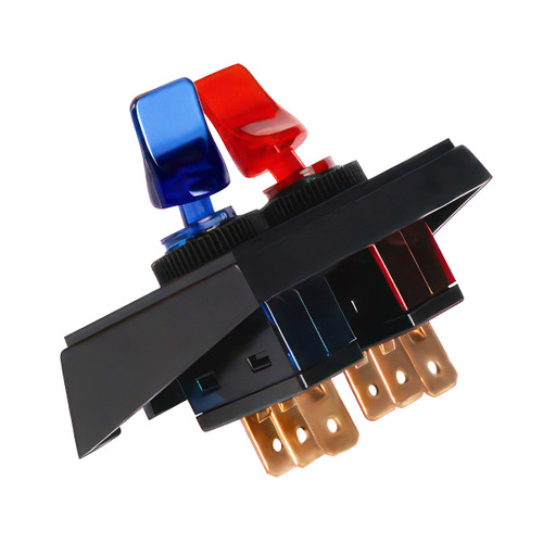 Red & Blue Illum Duckbills in Panel Mount Combo 20 Amp 12V S.P.S.T. On/Off 1 Set. Red & Blue Illum Duckbills in Panel Mount Combo 20 Amp 12V S.P.S.T. On/Off 1 Set.