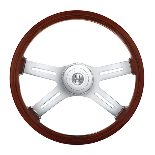 18" Chrome 4 Spoke Steering Wheel With Hub & Horn Button Kit For Peterbilt (1998-2005) & Kenworth (2001-2002) 18" Chrome 4 Spoke Steering Wheel With Hub & Horn Button Kit For Peterbilt (1998-2005) & Kenworth (2001-2002)