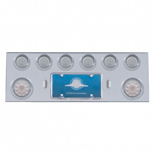 SS Rear Center Panel With 2X 10 LED 4" Lights & 6X 13 LED 2-1/2" Lights & Visors -Red LED/Clear Lens SS Rear Center Panel With 2X 10 LED 4" Lights & 6X 13 LED 2-1/2" Lights & Visors -Red LED/Clear Lens