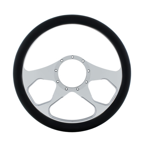 14" Chrome Aluminum 4 Spoke Boss Style Steering Wheel With Black Engineered Leather Grip 14" Chrome Aluminum 4 Spoke Boss Style Steering Wheel With Black Engineered Leather Grip