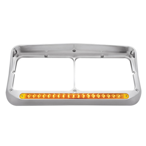 Chrome Rectangular Dual Headlight Bezel With Visor & 19 LED Light Bar - Amber LED/Amber Lens Chrome Rectangular Dual Headlight Bezel With Visor & 19 LED Light Bar - Amber LED/Amber Lens