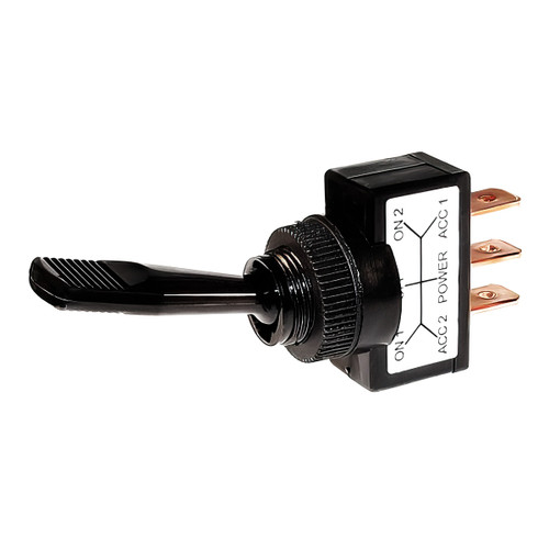 Black Non-Illum Toggle 20 Amp 12V S.P.D.T. On/Off/On 1 Pc. Black Non-Illum Toggle 20 Amp 12V S.P.D.T. On/Off/On 1 Pc.