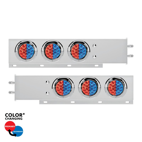2-1/2" Bolt Pattern SS Spring Loaded Light Bar With 6X Double Fury 19 LED Lights & Visors-Red & Blue(Pair) 2-1/2" Bolt Pattern SS Spring Loaded Light Bar With 6X Double Fury 19 LED Lights & Visors-Red & Blue(Pair)