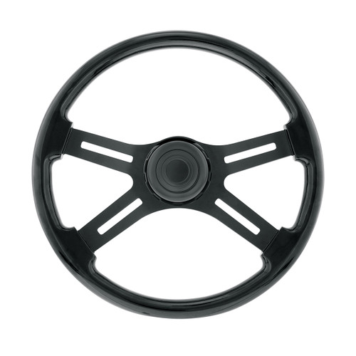 18" Matte Black 4 Spoke Steering Wheel With Horn Bezel & Button-Gloss Black 18" Matte Black 4 Spoke Steering Wheel With Horn Bezel & Button-Gloss Black