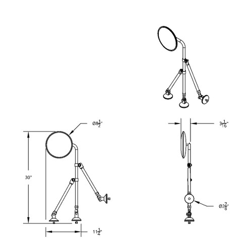 8-1/2" Convex Mirror With Stainless Tripod Fender Mirror Bracket 8-1/2" Convex Mirror With Stainless Tripod Fender Mirror Bracket
