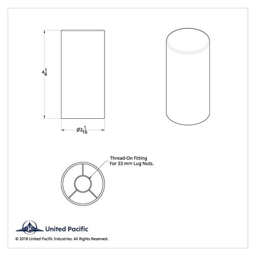 33mm X 4-1/4" Chrome Plastic Tall Cylinder Nut Cover - Thread-On (Bulk) 33mm X 4-1/4" Chrome Plastic Tall Cylinder Nut Cover - Thread-On (Bulk)