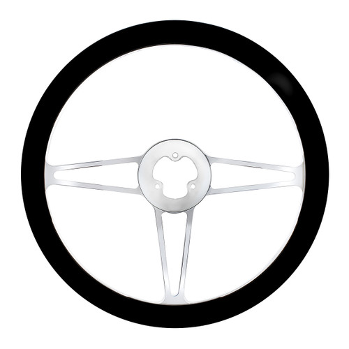 18" Chrome Aluminum "3-Spoke" Style Steering Wheel With Black Leather Rim 18" Chrome Aluminum "3-Spoke" Style Steering Wheel With Black Leather Rim