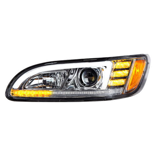 Chrome Projection Headlight With LED Sequential Turn & DRL For 2005-2015 Peterbilt 386- Driver Chrome Projection Headlight With LED Sequential Turn & DRL For 2005-2015 Peterbilt 386- Driver