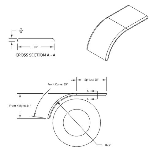 80" 430 Stainless Steel (16ga) Roll Formed Edge Smooth Half Fender - SS Series (Pair) 80" 430 Stainless Steel (16ga) Roll Formed Edge Smooth Half Fender - SS Series (Pair)