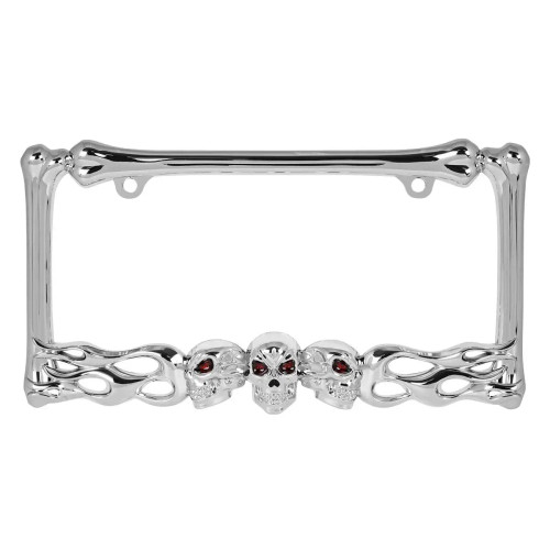 Chrome Skulls License Plate Frame - Heavy Duty Truck Accessory