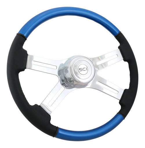 18" Chrome Wood Leather Steering Wheel - 4-Spoke Semi Truck