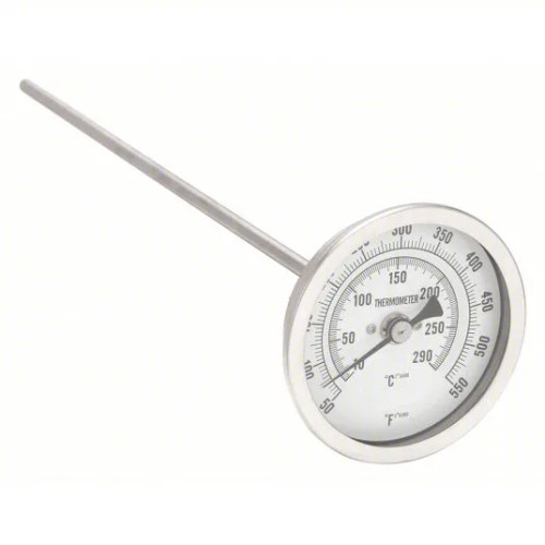 Heavy Duty Back Mount Dial Thermometer 550F 12" Stem 3" Face