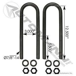 7/8" U Bolt Kit 3"x12.5" Heavy Duty Semi Truck Suspension