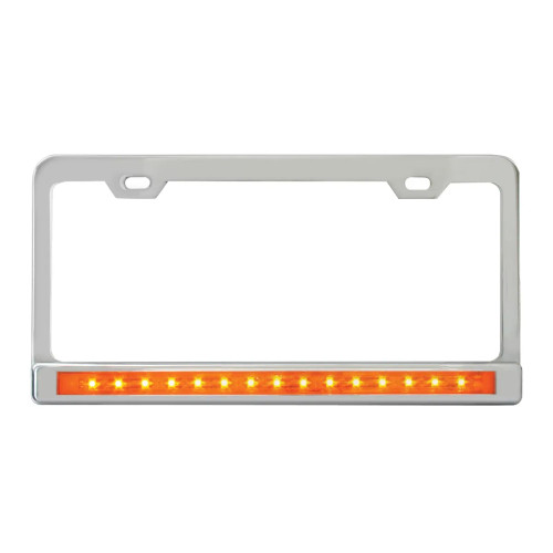Chrome License Plate Frame with 12" LED Light Bar - Semi Truck