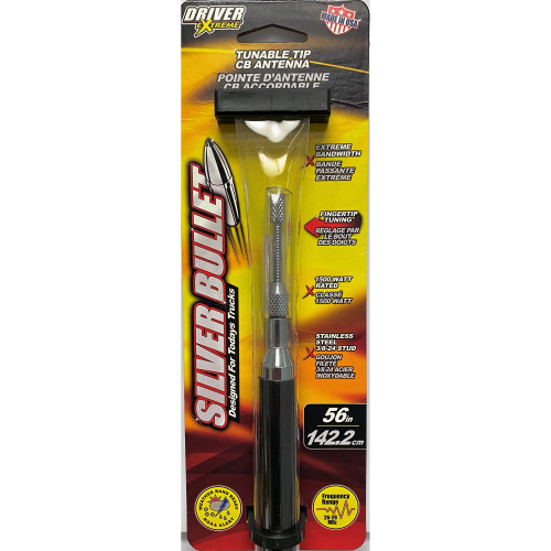 56" Silver Bullet CB Antenna Tunable Tip Black Semi Truck