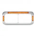 Dual Rectangular Headlight Bezel w/ Visor Amber LED Chrome