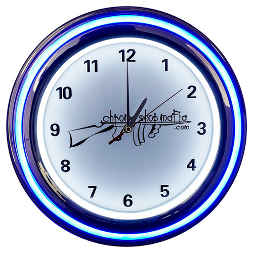 Chrome Shop Mafia - Neon Clock W/ Blue & White Lights Chrome Shop Mafia - Neon Clock W/ Blue & White Lights