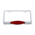 Chrome License Plate Frame With 10 LED Cats Eye Light - Red LED/Red Lens