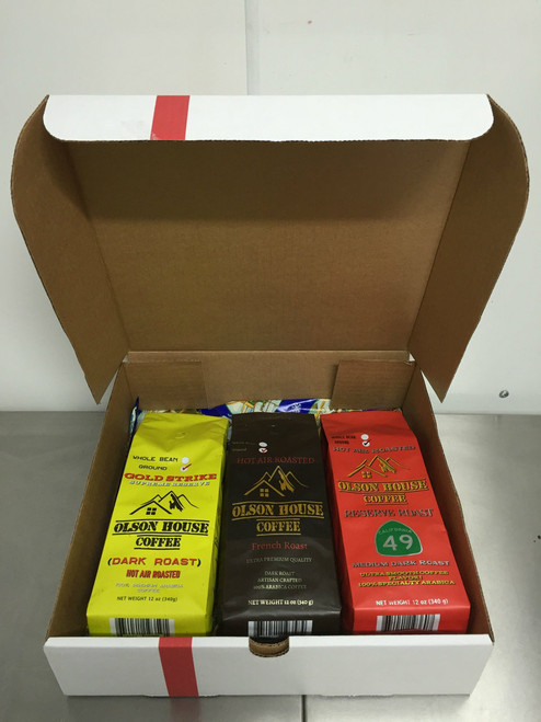 3 pack GROUND coffee gift box. You choose and three by commenting in the notes when ordering.