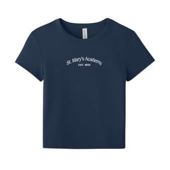 Embroidered navy ribbed fitted t-shirt