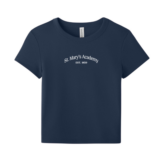 Embroidered navy ribbed fitted t-shirt