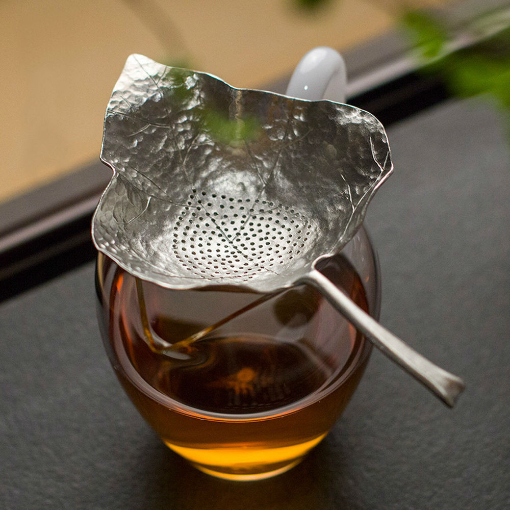 Hand-crafted Leaf Shaped Pure Tin Silver Metal Mesh Loose Tea Filter ...