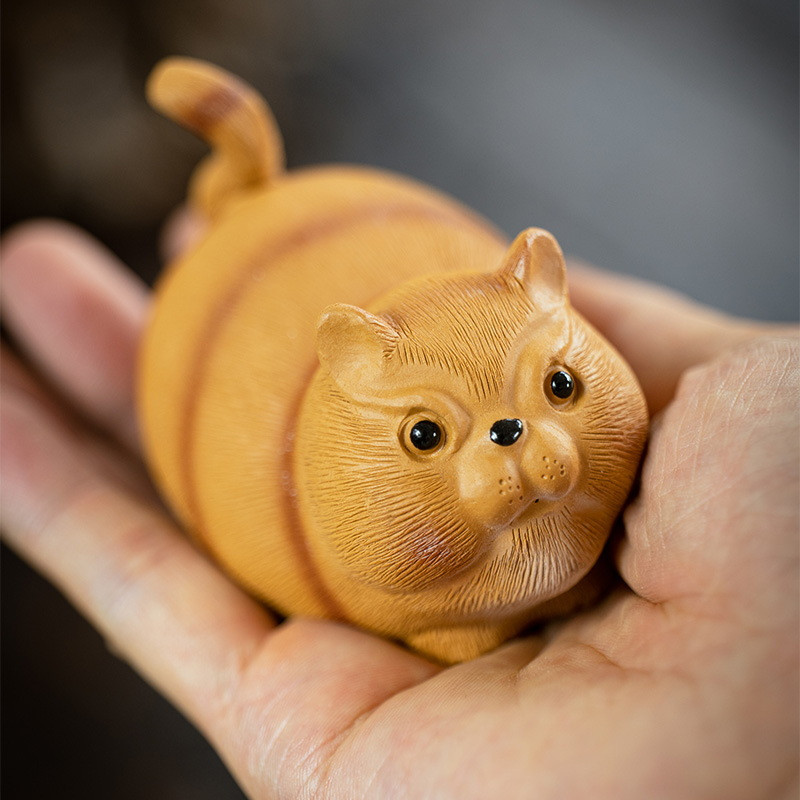 Handmade Yixing Zisha Clay Tea Pet Fat Orange Cat - Dragon Tea House