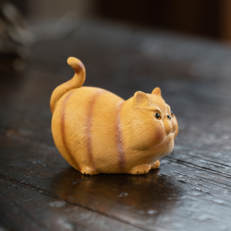 Handmade Yixing Zisha Clay Tea Pet Fat Orange Cat - Dragon Tea House