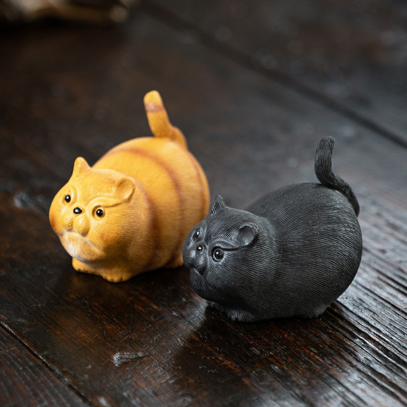 Handmade Yixing Zisha Clay Tea Pet Fat Orange Cat - Dragon Tea House