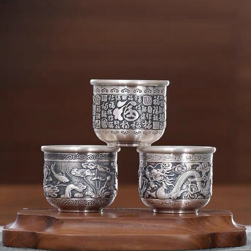 Handmade Pure Silver Teacup Xue Hua Yin 40ml - Dragon Tea House