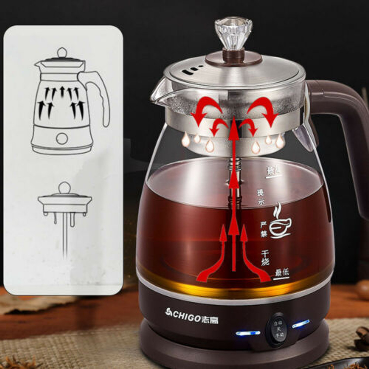 220V Mini Electric Kettle Tea Cooking Pot Glass Steam Spray Teapot  Automatic 1L Home Appliance Kettle