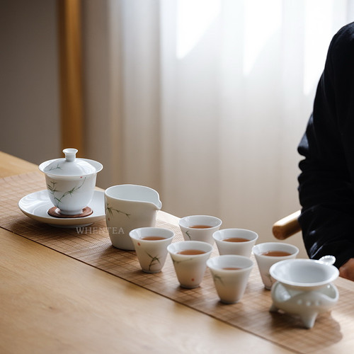 Green Bamboo Ceramic Kungfu Tea Teapot And Teacup Set