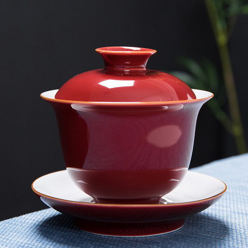 Carmine Agarwood Porcelain Gongfu Tea Gaiwan Brewing Vessel 160ml