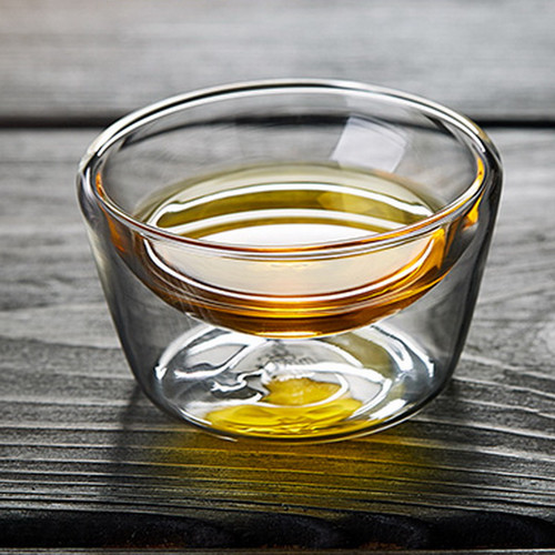 Shuang Ceng Chang Kou Heat-resistant Transparent Glass Gongfu Tea Tasting Teacup 50ml