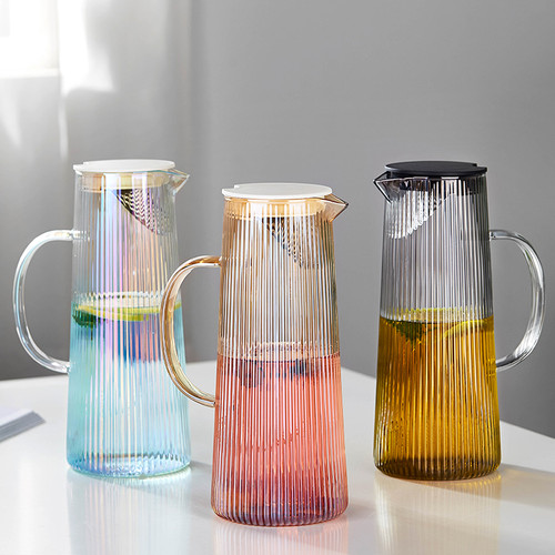Stripe Water Carafe Heat Resistant Glass Pitcher For Homemade Beverage 1300ml