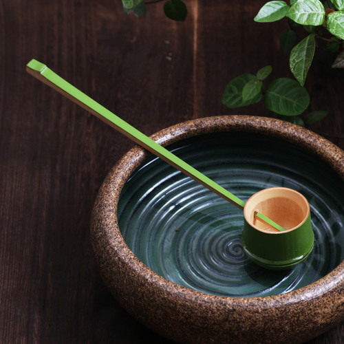 Japanese Style Long Handle Bamboo Water Ladle Hishaku Bailer Water Dipper
