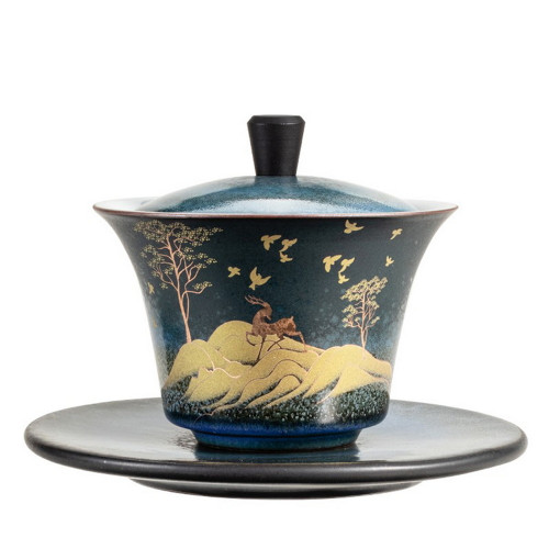 Golden Deer Ceramic Gongfu Tea Gaiwan Brewing Vessel 140ml