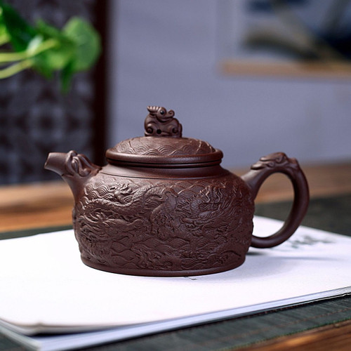 Handmade Yixing Zisha Clay Teapot Shuang Long Xi Zhu 310ml