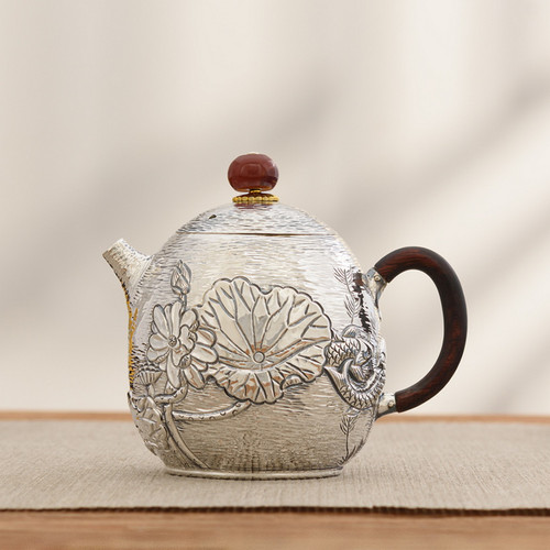 Handmade Pure Silver Teapot Lotus 200ml