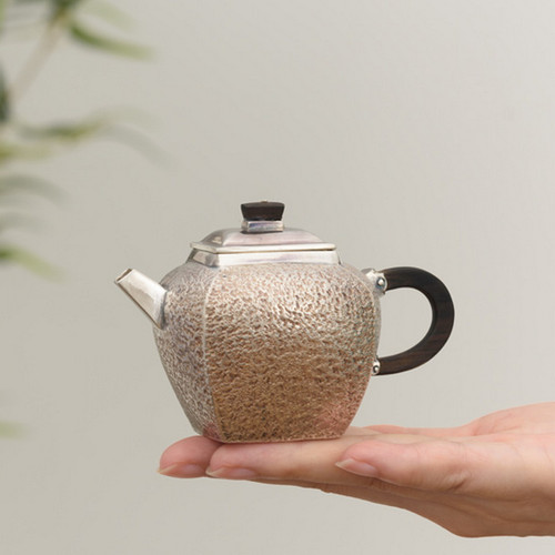 Handmade Pure Silver Teapot Si Fang 150ml