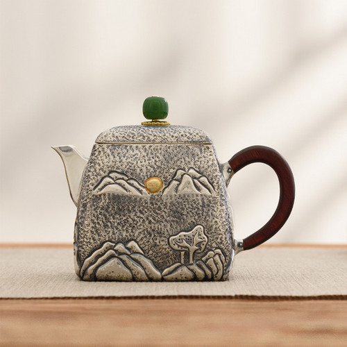 Handmade Pure Silver Teapot Shui Mo Si Fang 200ml