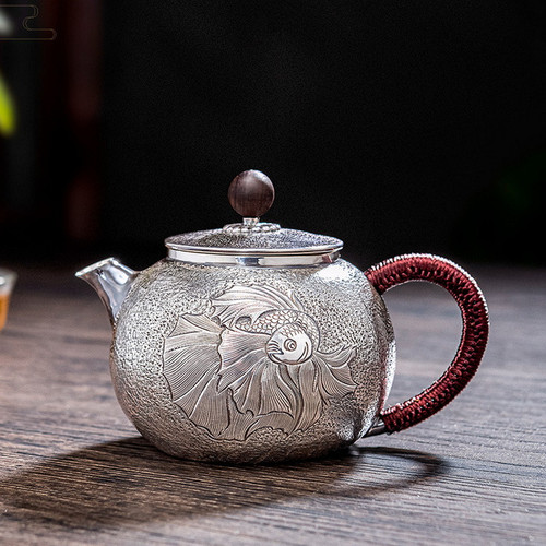 Handmade Pure Silver Teapot Dou Yu 320ml